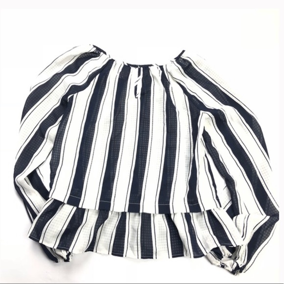 MERONA NAVY BLUE STRIPED SHEER BUDTLE CHECK TOP M - Picture 3 of 5